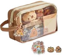 Kal-Pencil Case,Trousse À Crayons Capybara,Contient 10 Autocollants Capybara Et 2 Broches Capybara,5e Étage,Trousse À Crayons,Trousse À Crayons Unie,Grande Trousse De Papeterie,Trousse À Crayons