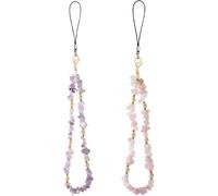 Kal-Pièce Cordon Telephone Portable, Cristal Naturel Bracelet Telephone, Universelle Chaine De Telephone, Bijoux De Telephone, Dragonne Telephone Portable Pour Femmes Filles(Rose+Violet)