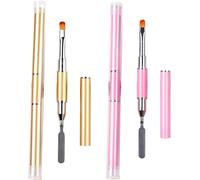 Kal-Pièce Pinceaux Ongle Gel Uv Nail Art Ongles, 2 In 1 Pinceau Nail Art Ongles, Double Extrémité Uv Polygel Brosse A Ongle, 2 En 1 Pinceau Et Spatule, Pour Ongles Extension (Rose Et Or)