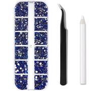 Kal-Pièces Gems À Dos Plat Rond Cristal Strass,3 Tailles Strass Nail Art, Avec Pincette Pick Up Et Stylo Pointeur Strass Pour Nail Art Et La Décoration De Bijoux (Bleu Marine)