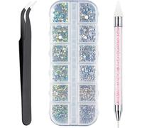 Kal-Pièces Strass -6 Tailles Gemmes Dos Plat, Cristal Ab Strass Gemmes Nail Art Et Strass Pour Ongles/Vêtements/Visage/Artisanat, Avec Pincette Pick Up Et Stylo Pointeur Strass Picker