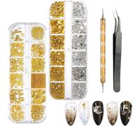 Kal-Pièces Strass Nail Art Kit, Etoiles Lune Strass Ongle Nail Art, Or Strass Ongles, Avec 1 Pièces Pince À Épiler Et Stylo Pointeur Strass, Pour Décoration Ongles Art, Diy Accessoire