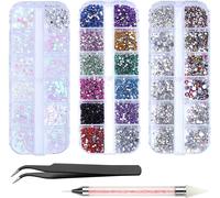 Kal-Pièces Strass Ongle Nail Art, Mix Tailles Strass Ongle Cristal Nail Art Ongles Avec Pincette Pick Up Et Stylo Pointeur Strass Pour Nail Art Et La Décoration