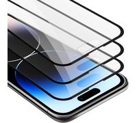 Kal- Plein Écran Film De Protection Compatible Avec Apple Iphone 14 Pro Max En Transparent Avec Noir -3x Verre De Protection D'écran Durci (Tempered) D'une Dureté De 9h Avec 3d Touch
