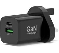 KAL-Port Connect Chargeur Mural gan USB-c Power Delivery¿ & USB-a Quick Charge 45w avec câble Type c 2 mètres Noir Prise UK