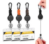Kal-Porte-Clés Extensible Avec Porte-Badge, 3 Cordons Porte-Badges Avec Câble En Acier De 60 Cm, Rétractable Avec Mousqueton