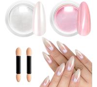 Kal-Poudre Chrome Ongle - Poudre À Ongles Rose Effet Féerique, Blanc Perle Poudre Chrome Ongle Effet Miroir Métallique, Aurora Ice Chrome Pigment Poudre Transparente Pour La Décoration Nail Art 2pcs