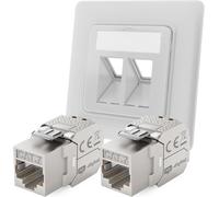 KAL-Prise Réseau 2 Ports Cat 7 Encastrée Ral9003 + 2 X Cat 7 Keystone Rj45 Module Lan Ethernet Keystone Prise Femelle Encastrable Pour Cat 5E Cat 6 Cat 6A Max. 10 Gbit/S Stp - Blanc Signal