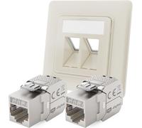 KAL-Prise Réseau 2 Ports Cat 7 Encastrée Ral9010 + 2 X Cat 7 Keystone Rj45 Module Lan Ethernet Keystone Prise Femelle Encastrable Pour Cat 5E Cat 6 Cat 6A Max. 10 Gbit/S Stp - Blanc Pur