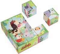 KAL-- Puzzle Cubes Enfant Et Bébé En Carton - Thème Ferme - 9 Cubes Et 6 Puzzles Possibles - Jouet D'Eveil Et Premier Age - Apprentissage Motricité Fine - Peinture À L'Eau - Dès 2 Ans, J03329