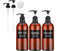 Kal-Rechargeable Distributeur De Shampooing Et Gel Douche, 1000ml 3 Pièces Flacon Pompe Vide Groupe Avec Étiquette, Pour Salle De Bains, Hôtel, Conditionneur Et Lotion Liquide - Brun