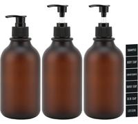 Kal-Rechargeable Distributeur De Shampooing Et Gel Douche, 500ml 3 Pièces Flacon Pompe Vide Groupe Avec Étiquette, Pour Salle De Bains, Hôtel, Conditionneur Et Lotion Liquide - Brun-Buse Plate