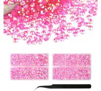 Kal-Rose Strass Ongle Nail Art 6500 Pièces, Strass Hotfix Thermocollant 5 Tailles Verres À Dos Plat Rond Avec Pince À Épiler Pour Vêtements, Chaussures, Foulards, Lunettes