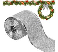 Kal-Ruban De Noël, 10m Ruban De Sapin De Noël, Fabrication De N?Ud De Noël, Ruban De Couronne, Diy Emballage Cadeau, Décoration Sapin Arbre Ruban, Ruban Noel Artisanat Pour Mariage, Fête (Argent)