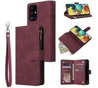 Kal-Samsung Galaxy A32 A34 A53 A54 5g Premium Vintage Pu Leather Handbag Zipper Pocket Case Kickstand Card Slots With Wrist Strap