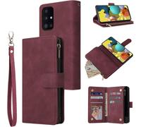 Kal-Samsung Galaxy A51 4g Premium Vintage Pu Leather Handbag Zipper Pocket Case Kickstand Card Slots With Wrist Strap