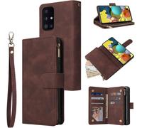 Kal-Samsung Galaxy A51 4g Premium Vintage Pu Leather Handbag Zipper Pocket Case Kickstand Card Slots With Wrist Strap