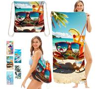 Kal-Serviette Plage Microfibre, Serviette De Plage Sac À Dos Avec Rangement, 140x70 Cm Drap De Plage, Grande Serviette De Plage À Séchage Rapide, Anti Sable Portable Légère(Crabe)