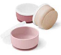 Kal- Set Bol Ventouse Pour Bébé Avec Couvercle En Silicone Bol Bebe Anti Renversement Bol Bebe 1er Age Coffret Repas Rose, Rose Pâle Et Beige