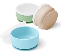 Kal- Set Bol Ventouse Pour Bébé Avec Couvercle En Silicone Bol Bebe Anti Renversement Bol Bebe 1er Age Coffret Repas Bleu, Vert Et Beige