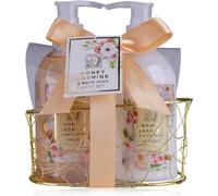 Kal--Set Cadeau De Douche Pour Femmes Honey Jasmine Dans Un Jolie Panier En Fil Métallique-Set De Soins 2 Pièces Gel Douche, Lotion - Cadeau Idéal Pour Anniversaire Ou La Saint-Valentin