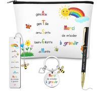 Kal-Set De 4 Pièces Cadeaux Fin D'année Maitresse Trousse De Maquillage Marque Page Merci De M'aider À Grandi Porte Clef Stylo Cadeau Personnalisé Pour Atsem Maternelle Enseignant École