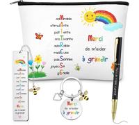 Kal-Set De 4 Pièces Cadeaux Fin D'année Maitresse Trousse De Maquillage Marque Page Merci De M'aider À Grandi Porte Clef Stylo Cadeau Personnalisé Pour Atsem Maternelle Enseignant École