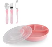 Kal-Set De Vaisselle Bébé Assiette Divisée + Couverts 12m+ Sans Bpa Kit De Formation Alimentaire Pour Enfants Rose