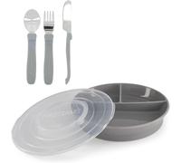 Kal-Set De Vaisselle Bébé Assiette Divisée + Couverts 12m+ Sans Bpa Kit De Formation Alimentaire Pour Enfants Gris