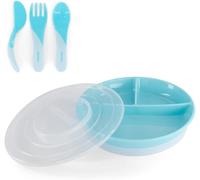 Kal-Set De Vaisselle Bébé Assiette Divisée + Couverts 6m+ Sans Bpa Kit De Formation Alimentaire Pour Enfants Bleu