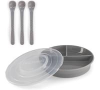 Kal-Set De Vaisselle Bébé Assiette Divisée + Couverts À 3 Cuillères Sans Bpa Kit De Formation Alimentaire Pour Enfants Gris