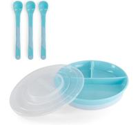 Kal-Set De Vaisselle Bébé Assiette Divisée + Couverts À 3 Cuillères Sans Bpa Kit De Formation Alimentaire Pour Enfants Bleu