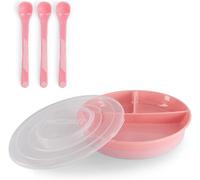 Kal-Set De Vaisselle Bébé Assiette Divisée + Couverts À 3 Cuillères Sans Bpa Kit De Formation Alimentaire Pour Enfants Rose