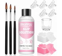 Kal-Slip Solution Polygel, Slip Solution Poly Gel Kit, Kit Ongle 75ml Gel Anti-Adhérence, Contient 3 Brosses, 1 Coupe En Cristal, 100 Feuilles De Nettoyage, 5 Pinces Manucure