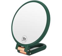 Kal-Specchio Portatile, Specchio Per Il Trucco Bifacciale Con Ingrandimento 1x 15x, Specchio Da Viaggio Professionale Con Supporto Portatile Con Manico Pieghevole Regolabile (Vert)