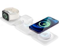 Kal-Station De Charge Magnétique Sans Fil 3 En 1 Avec Adaptateur Rapide 18w Pour Iphone 14/13/12 Series, Samsung Note/Mate/Pixel /S20/S21 Series, Airpods Pro/3/2, Apple Watch 2/3/4/5/Se/6/7/8-Blanc