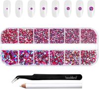 Kal-Strass Pour Le Maquillage,8 Tailles 2500pcs Cristal Dos Plat Strass Visage Pierres Précieuses Pour L'artisanat Ongles Avec Des Pinces Et Un Crayon De Cire,Siam Clair Ab,Ss4-Ss30