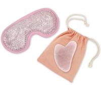 Kal-Sun & Sia - Kit Masque Yeux Chaud/Froid Et Gua Sha En Pierre Naturelle Quartz Rose (+Housse) - Rafraîchit Le Teint, Traite Les Poches Et Cernes, Stimule La Circulation - Effet Anti-Âge Et Peau +