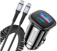 Kal-Syncwire 60w Chargeur Voiture Usb C - Pd 30w & Qc 3.0 Prise Allume Cigare Avec Câble Type C Vers C Adaptateur Allume Cigare Charge Rapide Pour Iphone 14 13 Pro Max, Samsung S23, Google Pixel 7 6