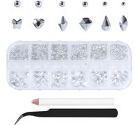 Kal-Tailles De Strass En Cristal Pour Ongles, Paillettes Pour Ongles, Strass, Pierres Précieuses, Y Compris Un Stylo À Cire Pour Strass Et Un Applicateur De Strass, Pour Ongles, Vêtements