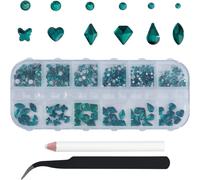 Kal-Tailles De Strass Verts Pour Ongles, Pierres À Paillettes, Strass À Dos Plat, Design D'ongles, Y Compris Un Crayon À Cire Pour Strass Et Un Pic À Strass