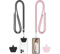 Kal-Téléphone Tour De Cou, 2 Pièces Universelle Capes De Collier De Longe Compatibles Avec Plupart Des Smartphones (Noir + Rose)
