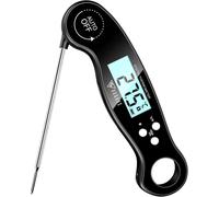 KAL-Thermometre Cuisine Ipx6 Etanche, Thermometre Cuisson Avec Sonde Pliable, Calibratable Temperature, Arrêt Automatique, Pour Viande, Barbecue, Patisserie, Lait (Noir)
