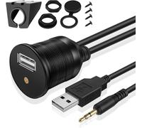 KAL-TNP Câble USB AUX Encastré pour Tableau de Bord + Prise Jack Audio 3,5 mm Résistant à l'Eau - Cordon d'Extension pour Voiture, Camion, Remorque