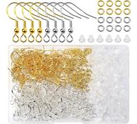 Kal-Toaob 400pcs Crochets De Boucle D'oreille En Argent Or 925 Plaqué 18mm Et 4mm Ouvrir Anneaux De Sauter Et Dos Fermoirs En Plastique Transparent Apprêt Pour Kits De Fabrication De Bijoux