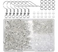 Kal-Toaob 400pcs Crochets De Boucle D'oreille Fil Français Plaqué Argent Cuivre Et 4mm Ouvrir Anneaux De Sauter Et Dos Fermoirs En Silicone Transparent Apprêt Pour Kits De Fabrication De Bijoux