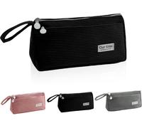 Kal-Trousse À Crayons En Velours Côtelé, Style Rétro, Trousse Esthétique, Grande, Légère, Peut Être Accrochée, 3 Couleurs Au Choix, Trousse Pour L'école, Le Bureau, Noir , Style Vintage