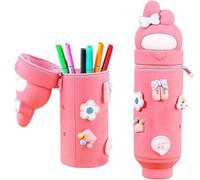Kal-Trousse Ecole 2 En 1 En Silicone Souple Kawaii,Chat Rose Pochette De Stylo,Porte-Plume,Fermeture Eclair En Silicone, Crayons, Marqueurs, Étui Pour Fournitures Scolaires De Grande Capacité