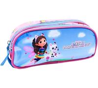KAL-- Trousse ¿ Gabby ¿ Trousse Double Compartiments Bleu Et Rose - Enfant - Ecole - Maternelle - Garderie - Crèche - Trousse Fille ¿ Taille 23 Cm - Idée Cadeau - Gabby'S Dollhouse Bleu