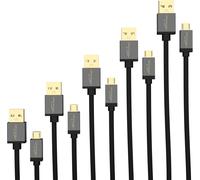 KAL-\u2013 5x 1m Câble de chargement/de données Micro USB (USB 2.0, câble de charge et synchro, nylon, noir) PRO Series